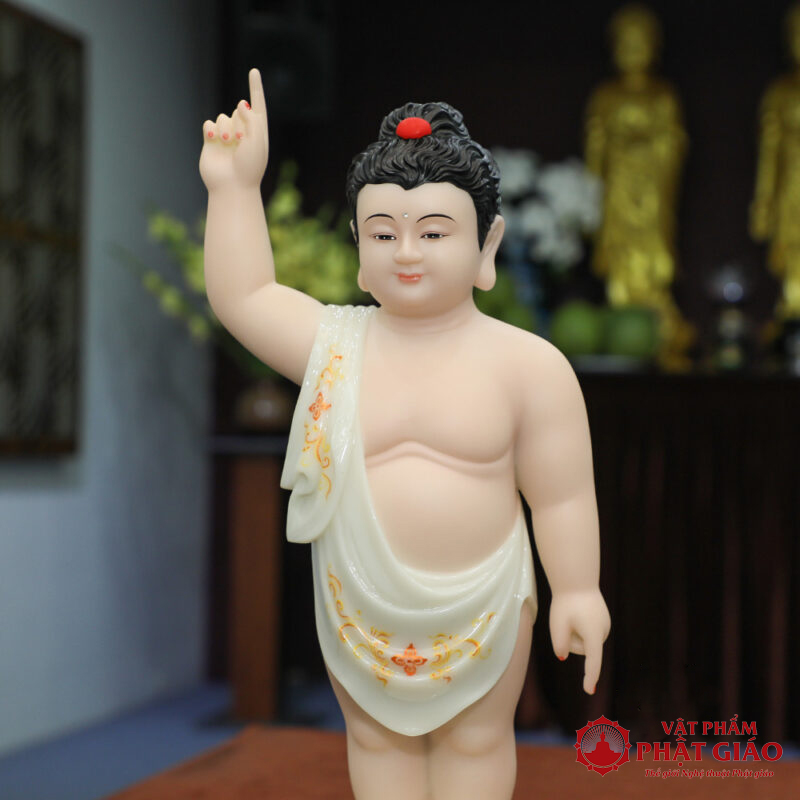Tượng Phật Đản Sanh Bột Đá Áo Trắng Vẽ, Cao 40cm, 48cm 8 Tuong Ao Trang Ve Hoa CFC16PDFY2 02 800x800 1