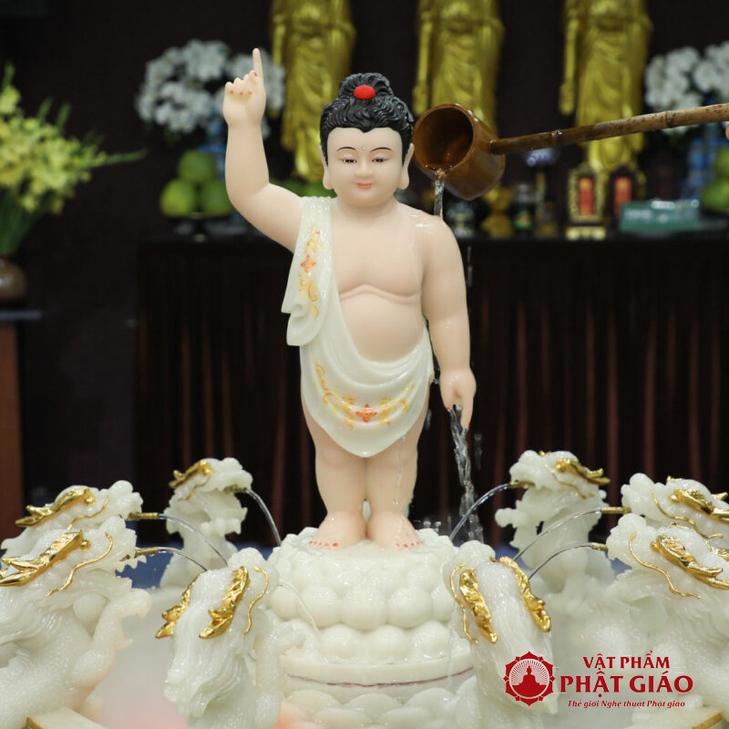 Tượng Phật Đản Sanh Bột Đá Áo Trắng Vẽ, Cao 40cm, 48cm 7 Tuong Ao Trang Ve Hoa CFC16PDFY2 04 800x800 1