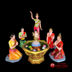Bộ Tượng Đản Sinh Đức Phật Tại Vườn Lâm Tì Ni, Chất Liệu Composite 6 bo tuong dan sinh duc phat tai vuon lam ti ni chat lieu composite vat pham phat giao la boi 2