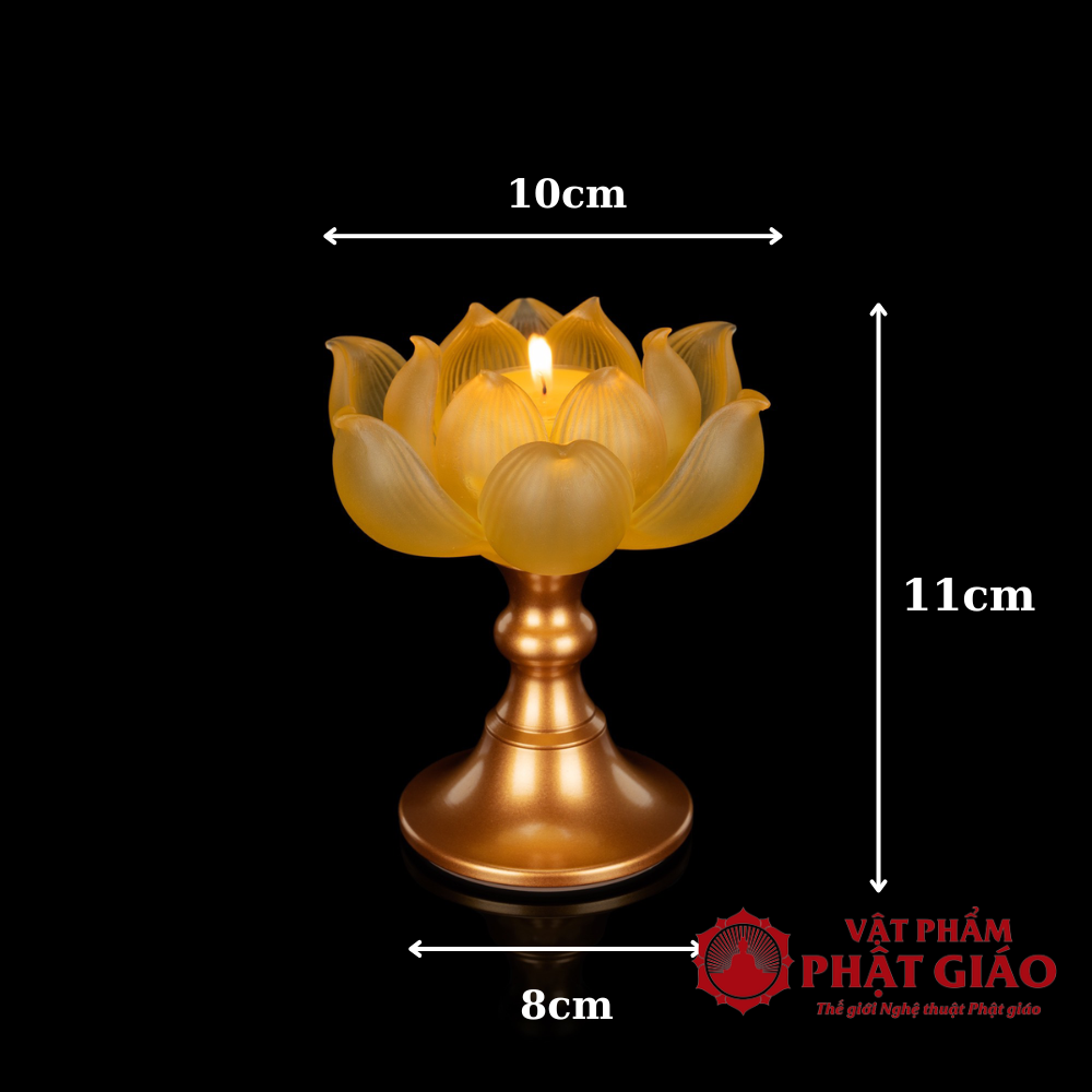 Chân Đế Nến Phúc Liên Chân Cao Hoa Sen Lưu Ly Nở, Cao 11cm 12 9