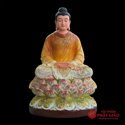 Tượng Phật Thích Ca Bằng Composite Vẽ Gấm, Màu Y Nâu Vàng, Đế Sen 3 Tầng, Cao 50cm 5 tuong phat thich ca bang composite ve gam y cam vang cao 50cm vat pham phat giao la boi 2