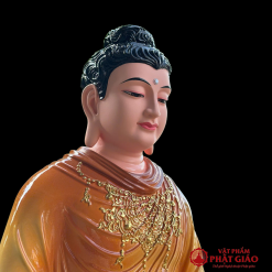 Tượng Phật Thích Ca Bằng Composite Vẽ Gấm, Màu Y Nâu Vàng, Đế Sen 3 Tầng, Cao 50cm 4 tuong phat thich ca bang composite ve gam y cam vang cao 50cm vat pham phat giao la boi 3