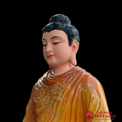 Tượng Phật Thích Ca Bằng Composite Vẽ Gấm, Màu Y Nâu Vàng, Đế Sen 3 Tầng, Cao 50cm 3 tuong phat thich ca bang composite ve gam y cam vang cao 50cm vat pham phat giao la boi 4