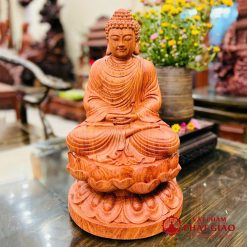 tuong phat thich ca mau ni ngoi bang go huong nguyen khoi cao 42cm vat pham phat giao la boi 3