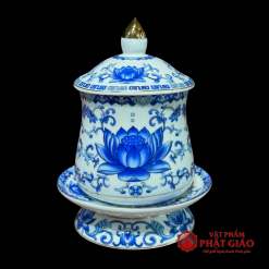 Cốc Nước Thờ Sứ Trắng Hoa Sen Xanh, Gốm Sứ Đức Hóa 1 1 10
