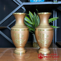 Lọ Hoa Bằng Đồng Sơn Vàng Chữ Phật Hoa Sen Cao Cấp 3 1 5