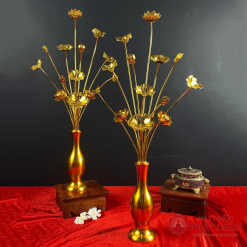 Đôi Lọ hoa Sen Nhôm 13 Bông Vàng Cao Cấp 10 10