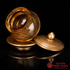 Cốc Nước Thờ Lưu Ly Màu Vàng Hổ Phách Cao Cấp, Cao 10cm 1 2