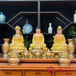 Lọ Hoa Bằng Đồng Sơn Vàng Chữ Phật Hoa Sen Cao Cấp 5 3 4