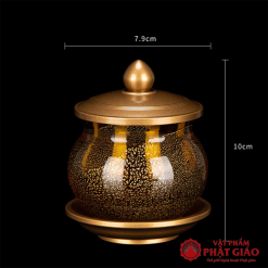 Cốc Nước Thờ Lưu Ly Màu Vàng Hổ Phách Cao Cấp, Cao 10cm 3 4