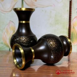 Lọ Hoa Bằng Đồng Đen Họa Tiết Vân Đá Cao Cấp 7 5 2