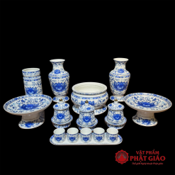 Cốc Nước Thờ Sứ Trắng Hoa Sen Xanh, Gốm Sứ Đức Hóa 5 5 5