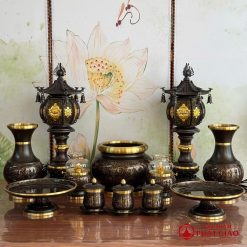 Lọ Hoa Bằng Đồng Đen Họa Tiết Vân Đá Cao Cấp 8 6