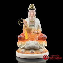 Tượng Bồ Tát Quan Âm Ngồi Đế Sen Bằng Bột Đá Sơn Màu Cam Cao Cấp, Cao 30cm, 40cm, 48cm 3 tuong bo tat quan am ngoi de sen bang bot da son mau cam cao cap cao 30cm 40cm 48cm vat pham phat giao la boi 2