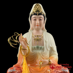 Tượng Bồ Tát Quan Âm Ngồi Đế Sen Bằng Bột Đá Sơn Màu Cam Cao Cấp, Cao 30cm, 40cm, 48cm 2 tuong bo tat quan am ngoi de sen bang bot da son mau cam cao cap cao 30cm 40cm 48cm vat pham phat giao la boi 3