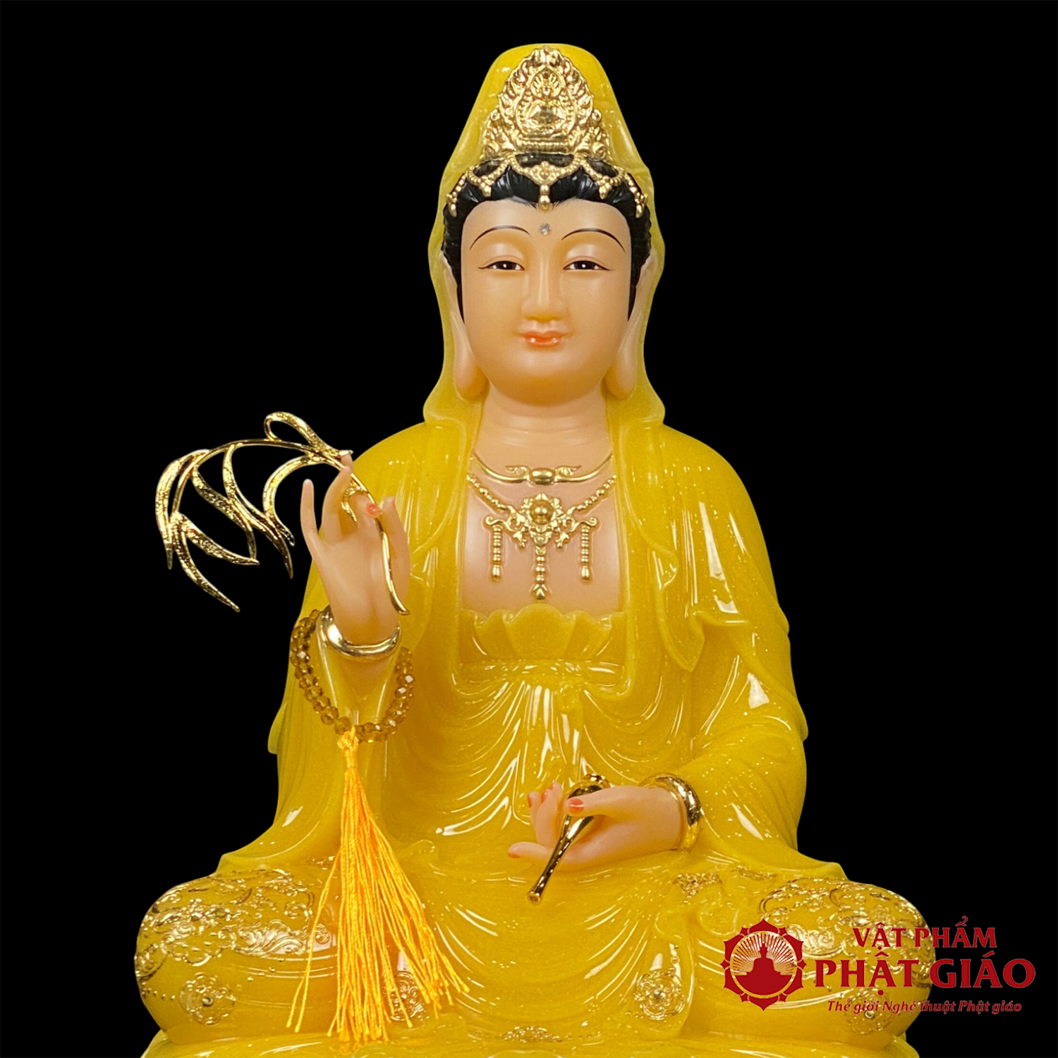 Tượng Bồ Tát Quán Thế Âm Ngồi Đế Sen To Bằng Bột Đá Thạch Anh Viền Vàng, Cao 30cm, 40cm, 48cm 8 tuong bo tat quan the am ngoi de sen to bang thach anh vien vang cao cap cao 30cm 40cm 48cm vat pham phat giao la boi 5