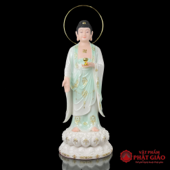 Tượng Phật A Di Đà Đứng Bằng Bột Đá, Y Trắng Xanh Viền Vàng, Cao 48cm, 65cm, 90cm 5 tuong phat a di da dung bang bot da y trang xanh vien vang cao 48cm 65cm 90cm vat pham phat giao la boi 2
