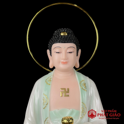 Tượng Phật A Di Đà Đứng Bằng Bột Đá, Y Trắng Xanh Viền Vàng, Cao 48cm, 65cm, 90cm 3 tuong phat a di da dung bang bot da y trang xanh vien vang cao 48cm 65cm 90cm vat pham phat giao la boi 4