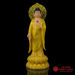 Tượng Phật A Di Đà Đứng Có Lá Đề, Bằng Bột Đá Thạch Anh Viền Vàng, Cao 48cm, 65cm, 90cm 3 tuong phat a di da dung co la de bang bot da thach anh vien vang cao 48cm 65cm 90cm vat pham phat giao la boi 2