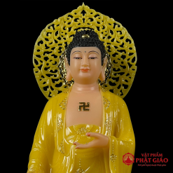 Tượng Phật A Di Đà Đứng Có Lá Đề, Bằng Bột Đá Thạch Anh Viền Vàng, Cao 48cm, 65cm, 90cm 2 tuong phat a di da dung co la de bang bot da thach anh vien vang cao 48cm 65cm 90cm vat pham phat giao la boi 3