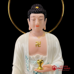 tuong phat a di da dung de may vien hoa co hao quang bang bot da son cao cap cao 48cm 65cm 90cm vat pham phat giao la boi 5