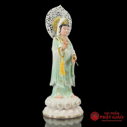 Tượng Quan Âm Bồ Tát Đứng Bằng Bột Đá, Màu Xanh Viền Vàng Cao Cấp, Cao 48cm, 65cm, 90cm 1 tuong quan am bo tat dung bang bot da mau xanh vien vang cao cap cao 48cm 65cm 90cm vat pham phat giao la boi 10