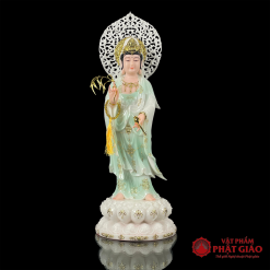 Tượng Quan Âm Bồ Tát Đứng Bằng Bột Đá, Màu Xanh Viền Vàng Cao Cấp, Cao 48cm, 65cm, 90cm 9 tuong quan am bo tat dung bang bot da mau xanh vien vang cao cap cao 48cm 65cm 90cm vat pham phat giao la boi 2