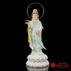 Tượng Quan Âm Bồ Tát Đứng Bằng Bột Đá, Màu Xanh Viền Vàng Cao Cấp, Cao 48cm, 65cm, 90cm 8 tuong quan am bo tat dung bang bot da mau xanh vien vang cao cap cao 48cm 65cm 90cm vat pham phat giao la boi 3