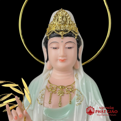 Tượng Quan Âm Bồ Tát Đứng Bằng Bột Đá, Màu Xanh Viền Vàng Cao Cấp, Cao 48cm, 65cm, 90cm 7 tuong quan am bo tat dung bang bot da mau xanh vien vang cao cap cao 48cm 65cm 90cm vat pham phat giao la boi 4