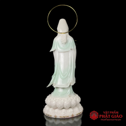 Tượng Quan Âm Bồ Tát Đứng Bằng Bột Đá, Màu Xanh Viền Vàng Cao Cấp, Cao 48cm, 65cm, 90cm 4 tuong quan am bo tat dung bang bot da mau xanh vien vang cao cap cao 48cm 65cm 90cm vat pham phat giao la boi 7