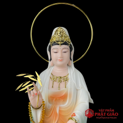 Tượng Quan Âm Bồ Tát Đứng Bằng Bột Đá Sơn Viền Vàng, Có Hào Quang, Cao 48cm, 65cm, 90cm 5 tuong quan am bo tat dung bang bot da son vien vang co hao quang cao cap cao 48cm 65cm 90cm vat pham phat giao la boi 1