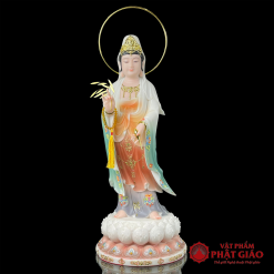 Tượng Quan Âm Bồ Tát Đứng Bằng Bột Đá Sơn Viền Vàng, Có Hào Quang, Cao 48cm, 65cm, 90cm 6 tuong quan am bo tat dung bang bot da son vien vang co hao quang cao cap cao 48cm 65cm 90cm vat pham phat giao la boi 2