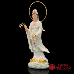 Tượng Quan Âm Bồ Tát Đứng Đế Mây Có Hào Quang, Bằng Bột Đá, Cao 48cm, 65cm, 90cm 5 tuong quan am bo tat dung de may co hao quang bang bot da cao cap cao 48cm 65cm 90cm vat pham phat giao la boi 3