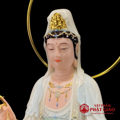 Tượng Quan Âm Bồ Tát Đứng Đế Mây Có Hào Quang, Bằng Bột Đá, Cao 48cm, 65cm, 90cm 3 tuong quan am bo tat dung de may co hao quang bang bot da cao cap cao 48cm 65cm 90cm vat pham phat giao la boi 5