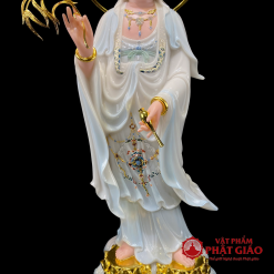 Tượng Quan Âm Bồ Tát Đứng Đế Mây Có Hào Quang, Bằng Bột Đá, Cao 48cm, 65cm, 90cm 2 tuong quan am bo tat dung de may co hao quang bang bot da cao cap cao 48cm 65cm 90cm vat pham phat giao la boi 6