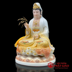 Tượng Quan Âm Bồ Tát Ngồi Đài Sen, Bằng Bột Đá Sơn Vàng, Cao 30cm, 40cm, 48cm, 65cm 2 tuong quan am bo tat ngoi dai sen bang bot da son vang cao cap cao 30cm 40cm 48cm 65cm vat pham phat giao la boi 3