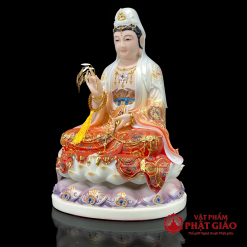 Tượng Quan Âm Bồ Tát Ngồi Đài Sen, Bằng Bột Đá Vẽ Gấm Sơn Đỏ Cao Cấp, Cao 40cm, 48cm, 65cm 5 tuong quan am bo tat ngoi dai sen bang bot da ve gam son do cao cap cao 40cm 48cm 65cm vat pham phat giao la boi 3
