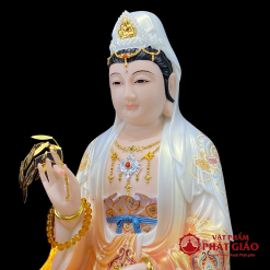 Tượng Quan Âm Bồ Tát Ngồi Đài Sen, Bằng Bột Đá Vẽ Gấm Sơn Đỏ Cao Cấp, Cao 40cm, 48cm, 65cm 1 tuong quan am bo tat ngoi dai sen bang bot da ve gam son do cao cap cao 40cm 48cm 65cm vat pham phat giao la boi 4