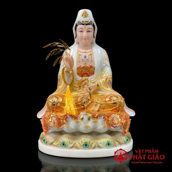 Tượng Quan Âm Bồ Tát Ngồi Đài Sen, Bằng Bột Đá Vẽ Gấm Sơn Vàng Cao Cấp, Cao 40cm, 48cm, 65cm 7 tuong quan am bo tat ngoi dai sen bang bot da ve gam son vang cao cap cao 40cm 48cm 65cm vat pham phat giao la boi 2