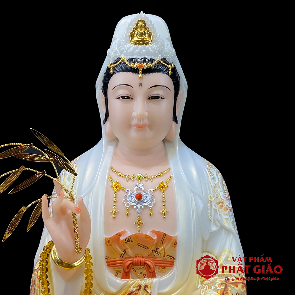 Tượng Quan Âm Bồ Tát Ngồi Đài Sen, Bằng Bột Đá Vẽ Gấm Sơn Vàng Cao Cấp, Cao 40cm, 48cm, 65cm 9 tuong quan am bo tat ngoi dai sen bang bot da ve gam son vang cao cap cao 40cm 48cm 65cm vat pham phat giao la boi 3