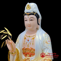 Tượng Quan Âm Bồ Tát Ngồi Đài Sen, Bằng Bột Đá Vẽ Gấm Sơn Vàng Cao Cấp, Cao 40cm, 48cm, 65cm 2 tuong quan am bo tat ngoi dai sen bang bot da ve gam son vang cao cap cao 40cm 48cm 65cm vat pham phat giao la boi 4