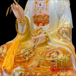 Tượng Quan Âm Bồ Tát Ngồi Đài Sen, Bằng Bột Đá Vẽ Gấm Sơn Vàng Cao Cấp, Cao 40cm, 48cm, 65cm 4 tuong quan am bo tat ngoi dai sen bang bot da ve gam son vang cao cap cao 40cm 48cm 65cm vat pham phat giao la boi 5