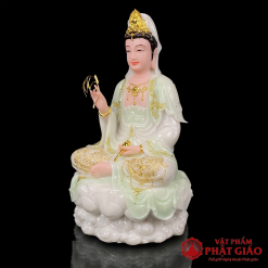 Tượng Quan Âm Bồ Tát Ngồi Đế Non Nước Bằng Bột Đá Màu Cẩm Thạch Viền Vàng, Cao 30cm, 40cm, 48cm, 65cm 3 tuong quan am bo tat ngoi de non nuoc bang bot da mau cam thach vien vang cao 30cm 40cm 48cm 65cm vat pham phat giao la boi 3