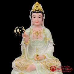 Tượng Quan Âm Bồ Tát Ngồi Đế Non Nước Bằng Bột Đá Màu Cẩm Thạch Viền Vàng, Cao 30cm, 40cm, 48cm, 65cm 1 tuong quan am bo tat ngoi de non nuoc bang bot da mau cam thach vien vang cao 30cm 40cm 48cm 65cm vat pham phat giao la boi 5
