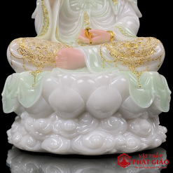 Tượng Quan Âm Bồ Tát Ngồi Đế Non Nước Bằng Bột Đá Màu Cẩm Thạch Viền Vàng, Cao 30cm, 40cm, 48cm, 65cm 4 tuong quan am bo tat ngoi de non nuoc bang bot da mau cam thach vien vang cao 30cm 40cm 48cm 65cm vat pham phat giao la boi 6