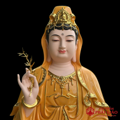 Tượng Quan Âm Bồ Tát Bằng Composite Y Vàng, Ngồi Đế Sen 3 Tầng, Cao 50cm 4 tuong quan am bot tat bang composite y vang ngoi de sen 3 tang cao 50cm vat pham phat giao la boi 3