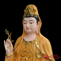 Tượng Quan Âm Bồ Tát Bằng Composite Y Vàng, Ngồi Đế Sen 3 Tầng, Cao 50cm 2 tuong quan am bot tat bang composite y vang ngoi de sen 3 tang cao 50cm vat pham phat giao la boi 5