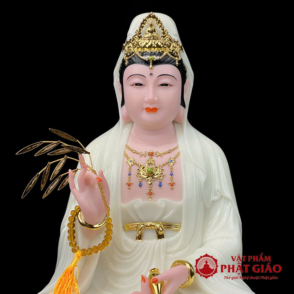 Tượng Quan Âm Ngồi Đế Sen To Bằng Bột Đá Trắng Viền Tua, Cao 30cm, 40cm, 48cm, 65cm 6 tuong quan am ngoi de sen to bang bot da trang vien tua cao cap cao 30cm 40cm 48cm 65cm vat pham phat giao la boi 5