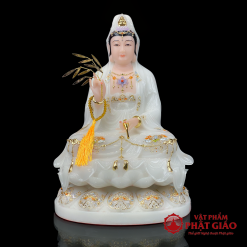 Tượng Quan Âm Bồ Tát Ngồi Đế Sen To Bằng Bột Đá Trắng Viền Vàng, Cao 30cm, 40cm, 48cm, 65cm 4 tuong quan am ngoi de sen to bang bot da trang vien vang cao cap cao 30cm 40cm 48cm 65cm vat pham phat giao la boi 2