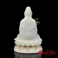 Tượng Quan Âm Bồ Tát Ngồi Đế Sen To Bằng Bột Đá Trắng Viền Vàng, Cao 30cm, 40cm, 48cm, 65cm 3 tuong quan am ngoi de sen to bang bot da trang vien vang cao cap cao 30cm 40cm 48cm 65cm vat pham phat giao la boi 3